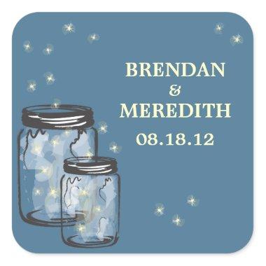 Mason Jars with fireflies Wedding Square Sticker