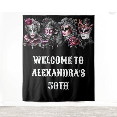 Masquerade ball birthday pink black silver masks tapestry