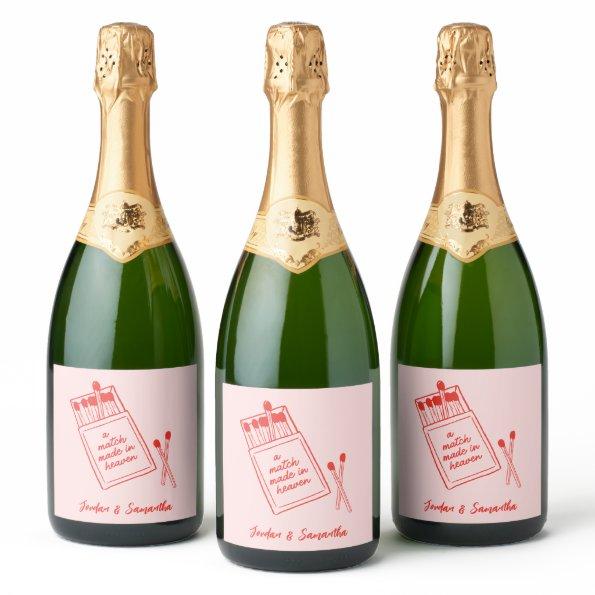 Match Made in Heaven Pink & Red Retro Sparkling Wine Label