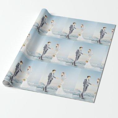 Matched in Heaven Elegant Bride and Groom Wedding Wrapping Paper