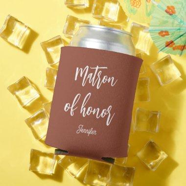 Matron of Honor Brown White Wedding Can Cooler