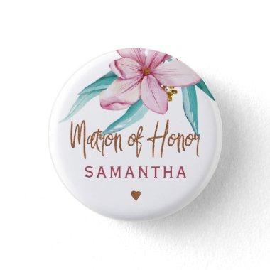 Matron of honor floral pink copper bridal shower button