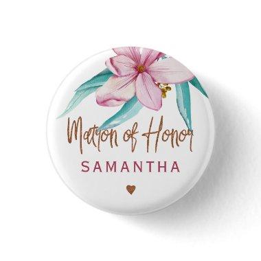 Matron of honor floral pink copper bridal shower button