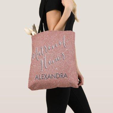 Matron of Honor Pink Glitter Bridal Shower Tote Bag