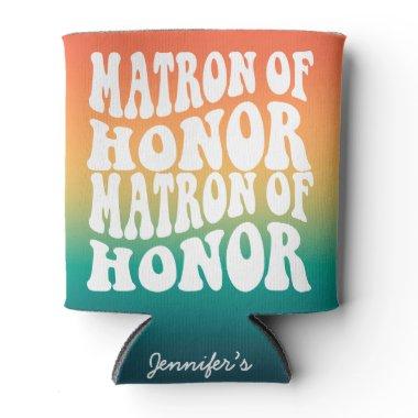 Matron of Honor Retro Rainbow Gradient Custom Can Cooler