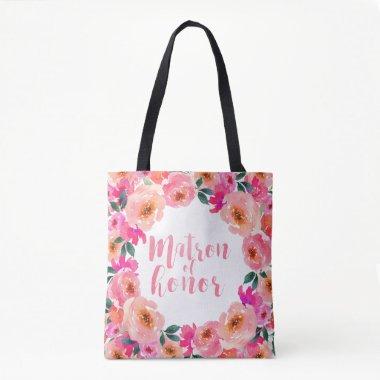 Matron of Honor Rustic Pink Watercolor Floral Tote Bag