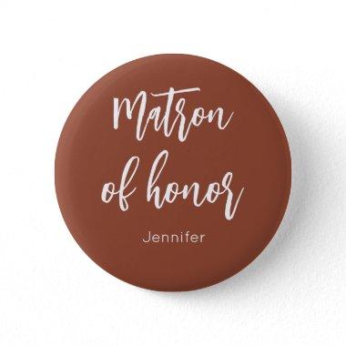 Matron of Honor Terracotta Brown Wedding Button