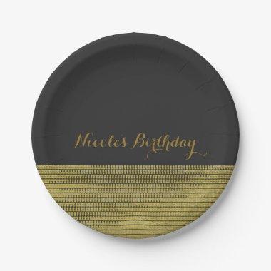 Matte Gold Modern Glam Sequins Chic Elegant Party Paper Plates