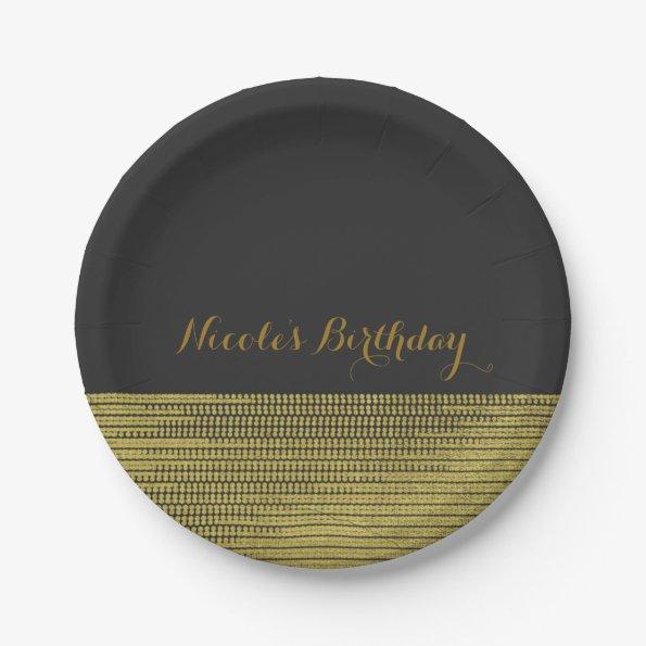 Matte Gold Modern Glam Sequins Chic Elegant Party Paper Plates