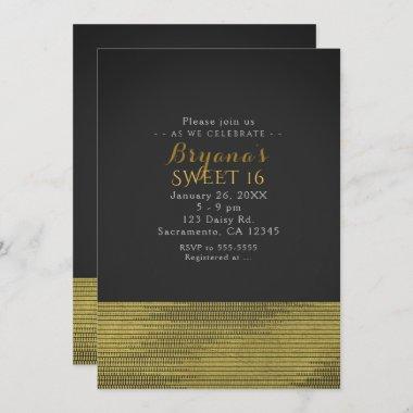 Matte Gold Modern Glam Sequins Party Invitations