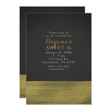 Matte Gold Modern Glam Sequins Party Invitations