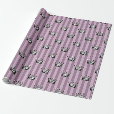 Mauve and Black Vintage Crown Pattern Wrapping Paper