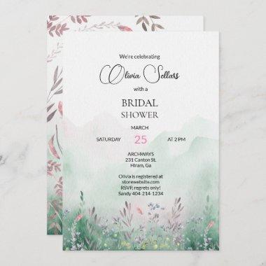 Mauve and Mint Meadow Bridal Shower Invitations