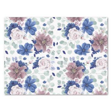 Mauve and Navy Blue Flowers Botanical Elegant Tissue Paper