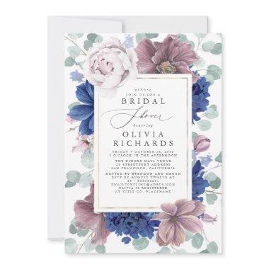 Mauve and Navy Blue Flowers Elegant Bridal Shower Invitations