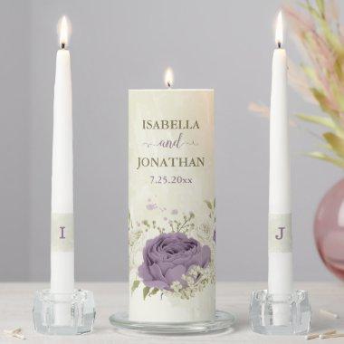 mauve and white flowers wedding unity candle set