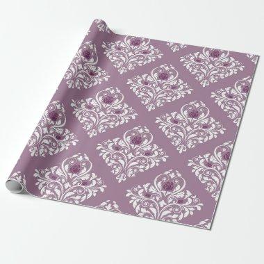 Mauve and White Vintage Damask Pattern Wrapping Paper