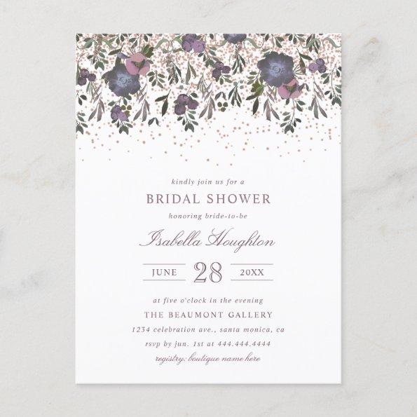 Mauve Blossom & Rose Gold Confetti Bridal Shower Invitation PostInvitations