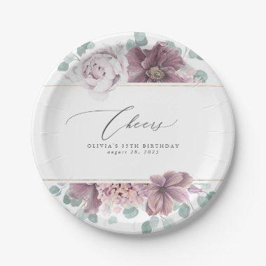 Mauve Floral Elegant Botanical Paper Plates