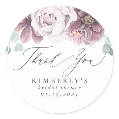 Mauve Floral Thank You Classic Round Sticker