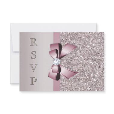 Mauve Gray Sequins Diamonds Bow RSVP