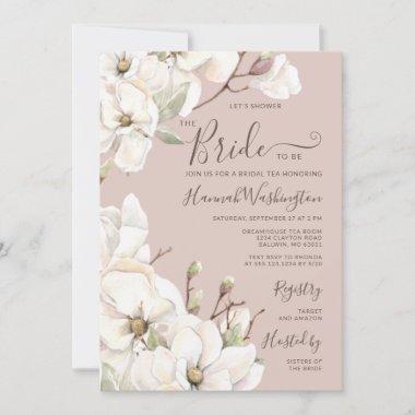 Mauve Magnolia Flower Bridal Tea Invitations