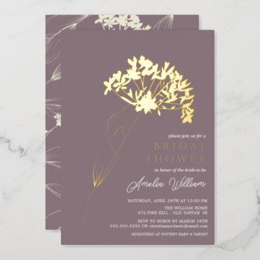 Mauve Modern Floral Bridal Shower Foil Invitations