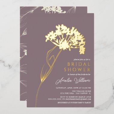 Mauve Modern Floral Bridal Shower Foil Invitations