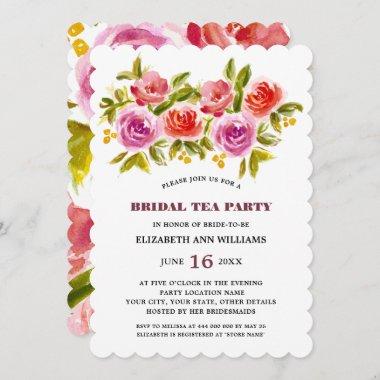 Mauve Peach Red Floral Bridal Tea Party Invitations