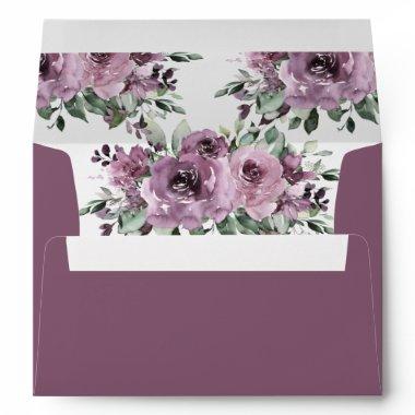 Mauve Plum Purple Floral  Wedding A7 Envelope