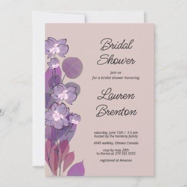 Mauve purple blush floral Bridal Shower Invitations