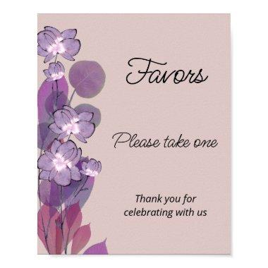 Mauve purple blush floral Favors please take one Poster