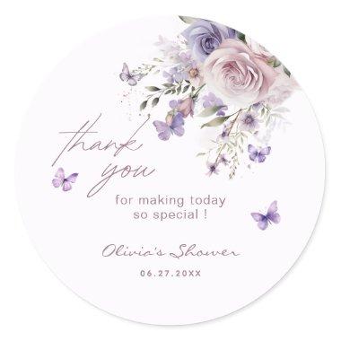 Mauve Purple Butterfly Bridal Shower Thank You Classic Round Sticker