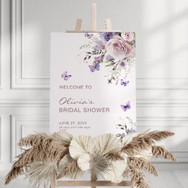 Mauve Purple Butterfly Bridal Shower Welcome Sign