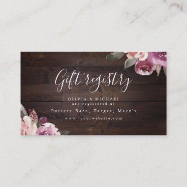 Mauve purple floral rustic bridal shower registry place Invitations