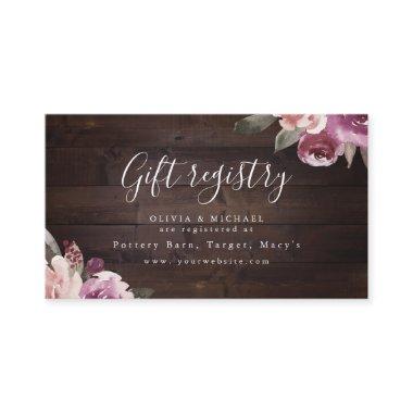 Mauve purple floral rustic bridal shower registry place Invitations