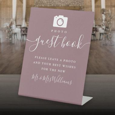 Mauve Signature Script Photo Guest Book Pedestal Sign