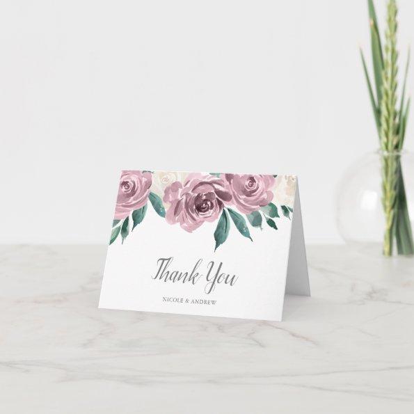 Mauve Watercolor Roses Floral Thank You