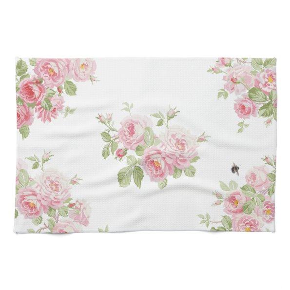May Day Summer Roses bleached Linen Kitchen Towel