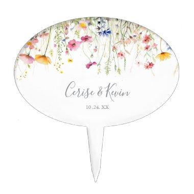 Meadow Colorful Wildflower Wedding Cake Topper