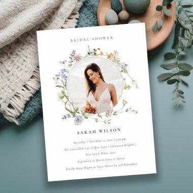 Meadow Floral Wreath Bridal Shower Photo Invite