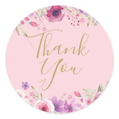 Meadow Flowers Pink Thank You Classic Round Sticker