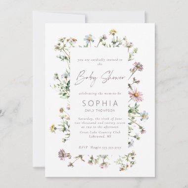 Meadow wildflower delicate Baby Shower Invitations