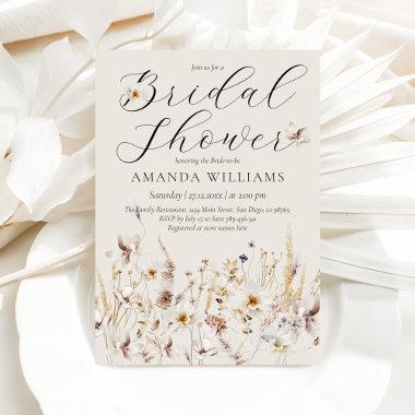 Meadow Wildflower Rustic Elegant Bridal Shower Invitations