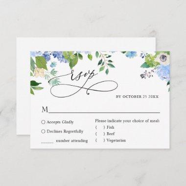 MEAL CHOICE Elegant Blue Hydrangea Wedding RSVP Card