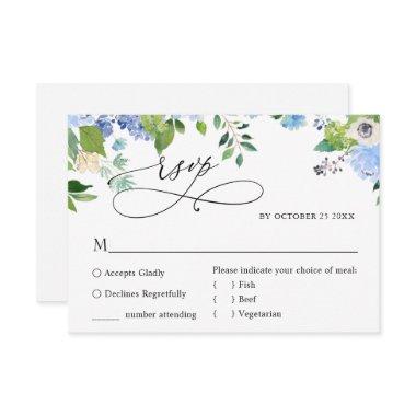 MEAL CHOICE Elegant Blue Hydrangea Wedding RSVP Card