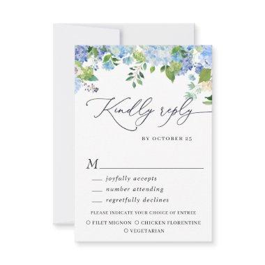 MEAL CHOICE Elegant Blue Hydrangea Wedding RSVP Card