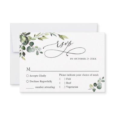 MEAL CHOICE Eucalyptus Watercolor Floral Wedding RSVP Card