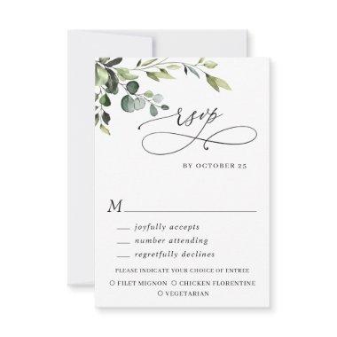 MEAL CHOICE Eucalyptus Watercolor Floral Wedding RSVP Card