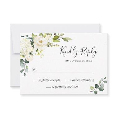 MEAL CHOICE Eucalyptus White Roses Floral Wedding RSVP Card